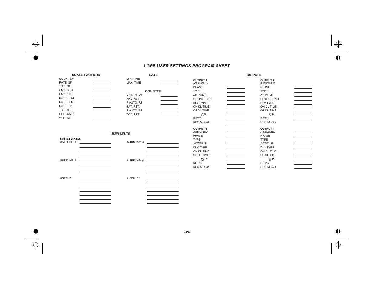 Lgpb user settings program sheet 39 | Red Lion LEGEND User Manual | Page 41 / 75