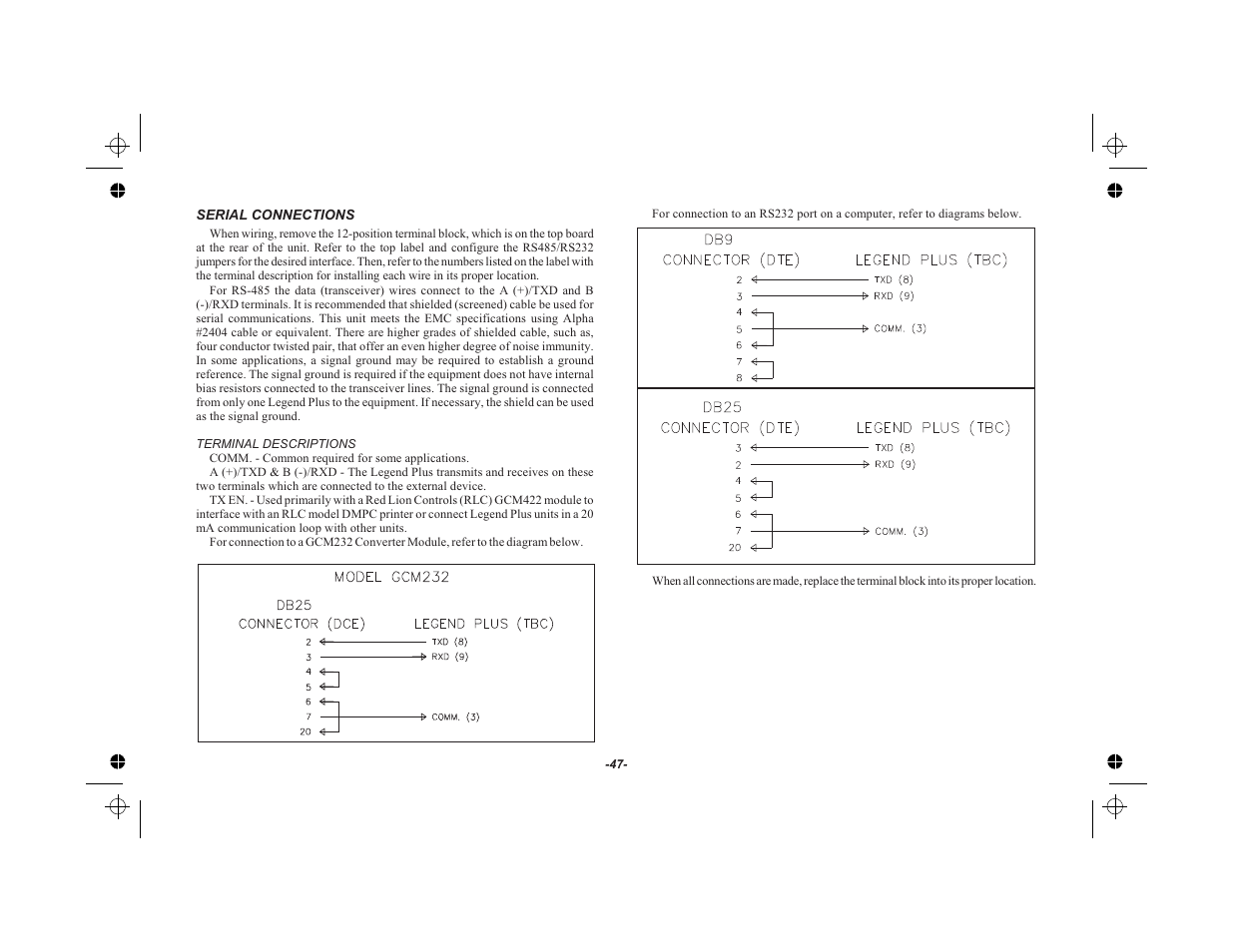 Serial connections 47 | Red Lion LEGEND User Manual | Page 49 / 75