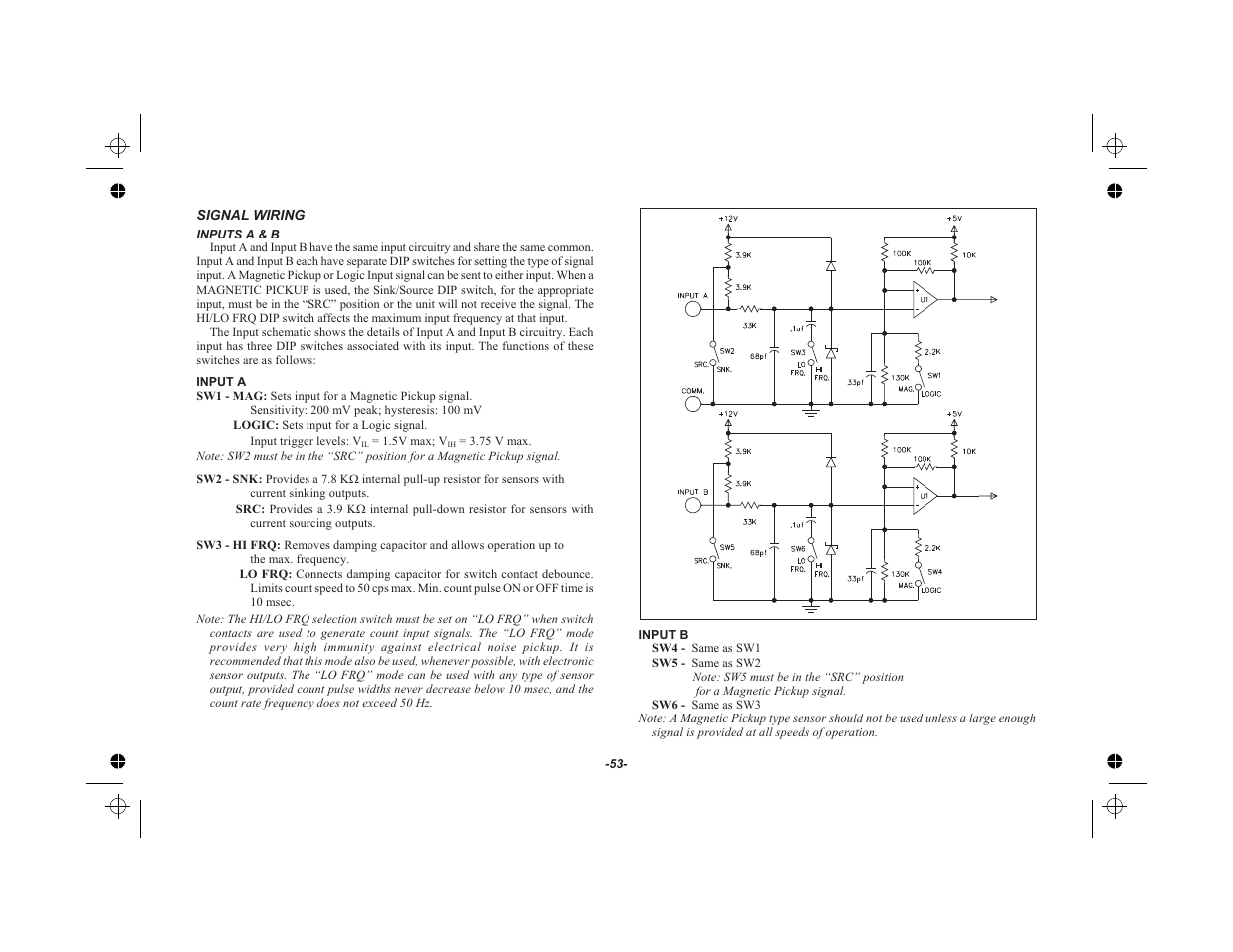 Signal wiring 53, Inputs a & b 53 | Red Lion LEGEND User Manual | Page 55 / 75