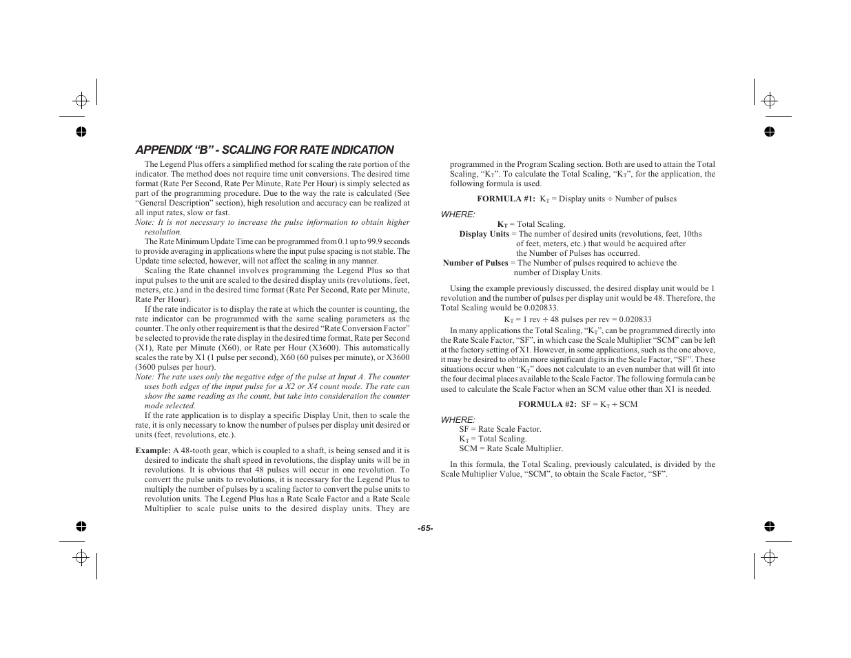 Appendix “b” - scaling for rate indication 65, Appendix “b” - scaling for rate indication | Red Lion LEGEND User Manual | Page 67 / 75