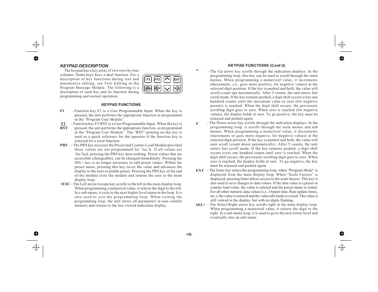 Keypad description 10, Keypad functions 10 | Red Lion LEGEND User Manual | Page 12 / 76