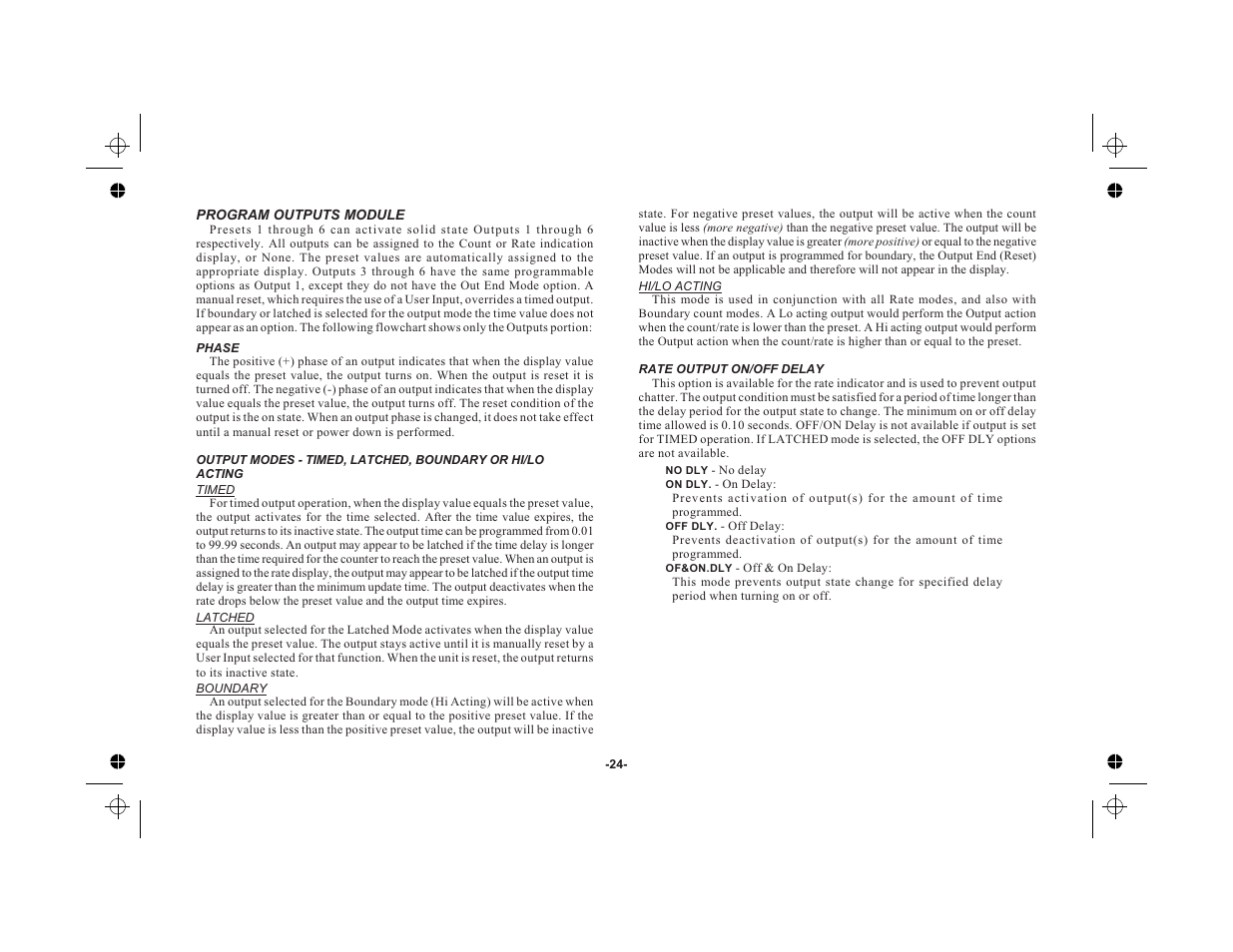 Program outputs module 24, Phase 24, Rate output on/off delay 24 | Red Lion LEGEND User Manual | Page 26 / 76