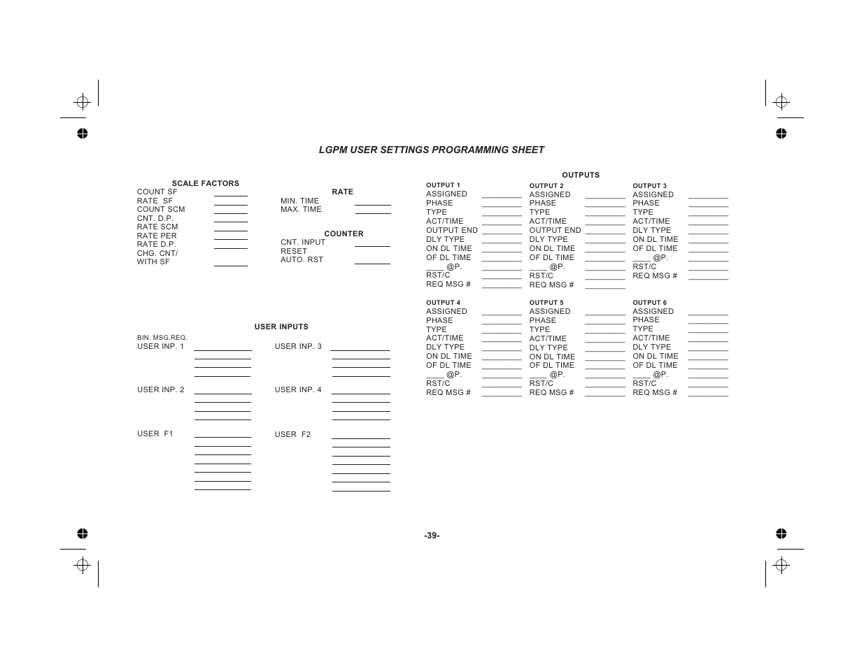 Lgpm user settings programming sheet 39 | Red Lion LEGEND User Manual | Page 41 / 76