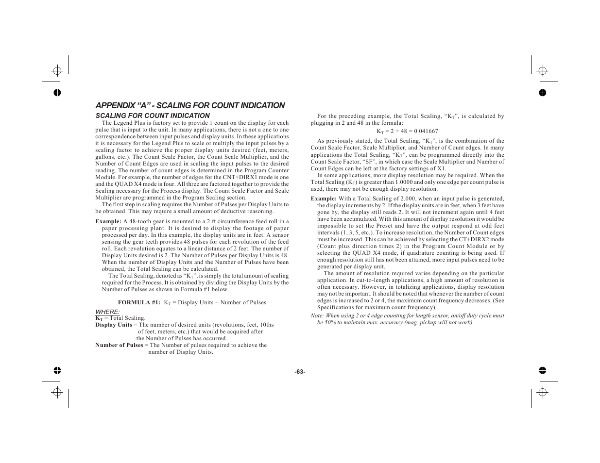 Appendix “a” - scaling for count indication | Red Lion LEGEND User Manual | Page 65 / 76