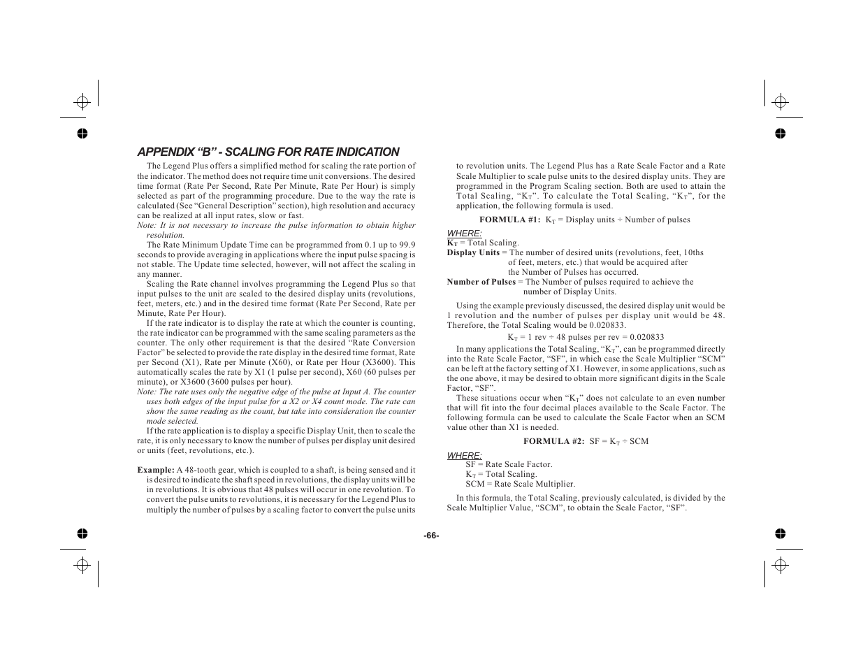 Count scale multiplier 64, Appendix “b” - scaling for rate indication | Red Lion LEGEND User Manual | Page 68 / 76