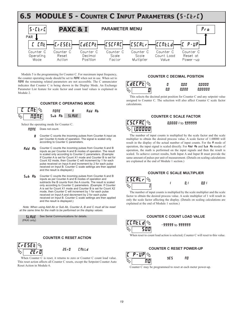 5 module 5 - c, Paxc & i, Ounter | Nput, Arameters | Red Lion PAXR User Manual | Page 19 / 32