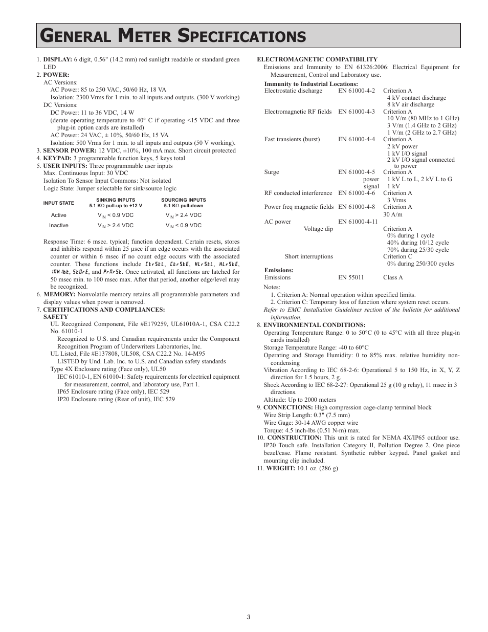 Eneral, Eter, Pecifications | Red Lion PAXR User Manual | Page 3 / 32