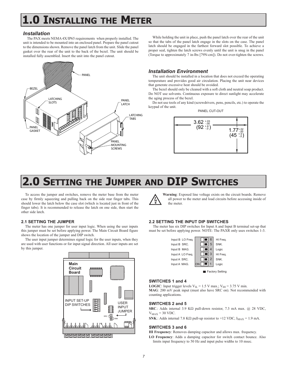 Dip s, Nstalling, Eter | Etting, Umper, Witches | Red Lion PAXR User Manual | Page 7 / 32