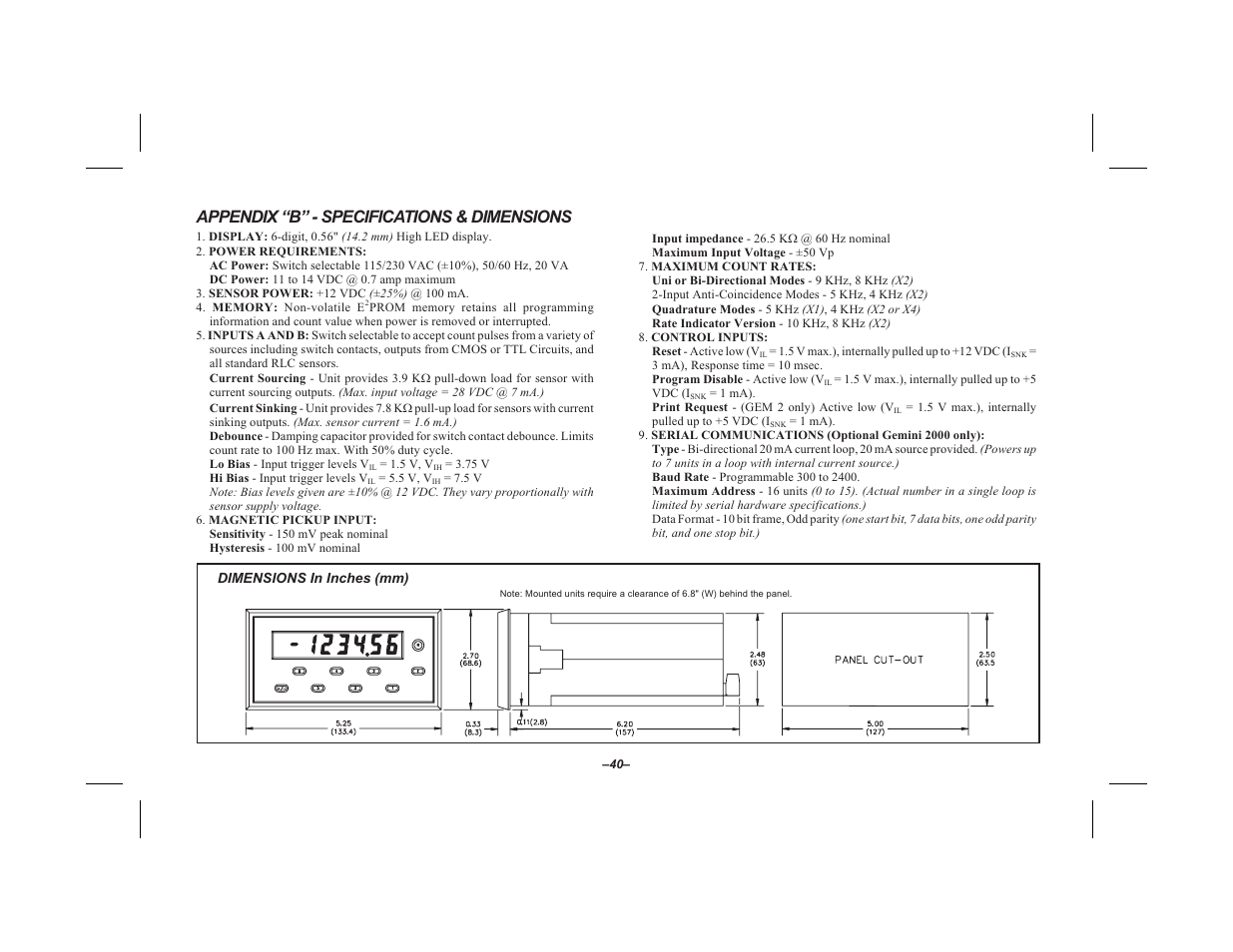Appendix “b” - specifications & dimensions | Red Lion GEMINI 2 User Manual | Page 42 / 60