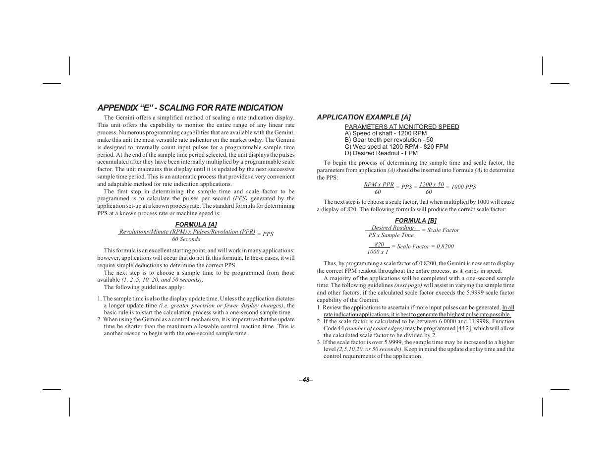Appendix “e” - scaling for rate indication | Red Lion GEMINI 2 User Manual | Page 50 / 60