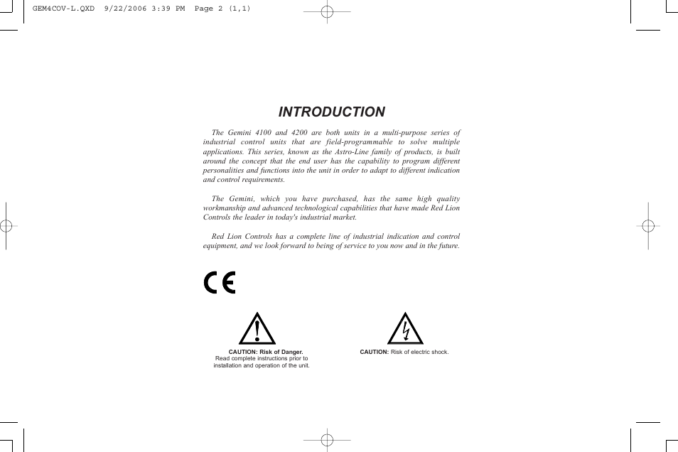 Introduction | Red Lion GEMINI 42 User Manual | Page 2 / 74