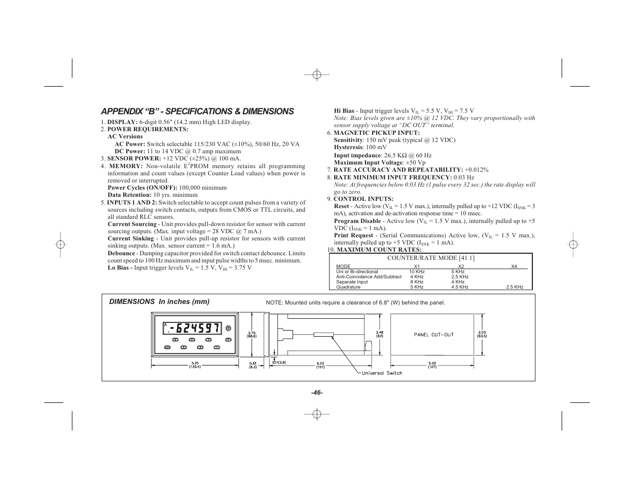 Appendix “b” - specifications & dimensions | Red Lion GEMINI 42 User Manual | Page 48 / 74