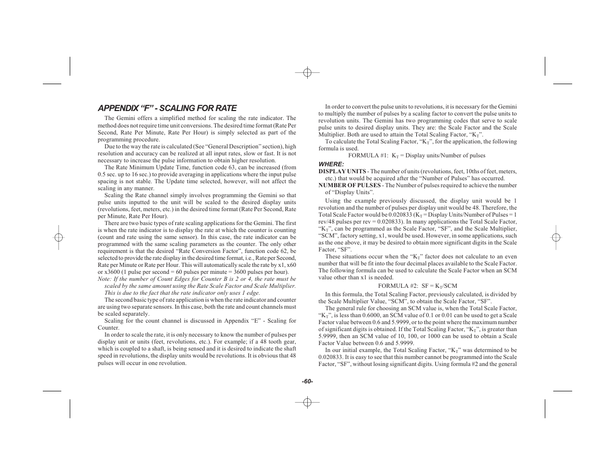 Appendix “f” - scaling for rate | Red Lion GEMINI 42 User Manual | Page 62 / 74