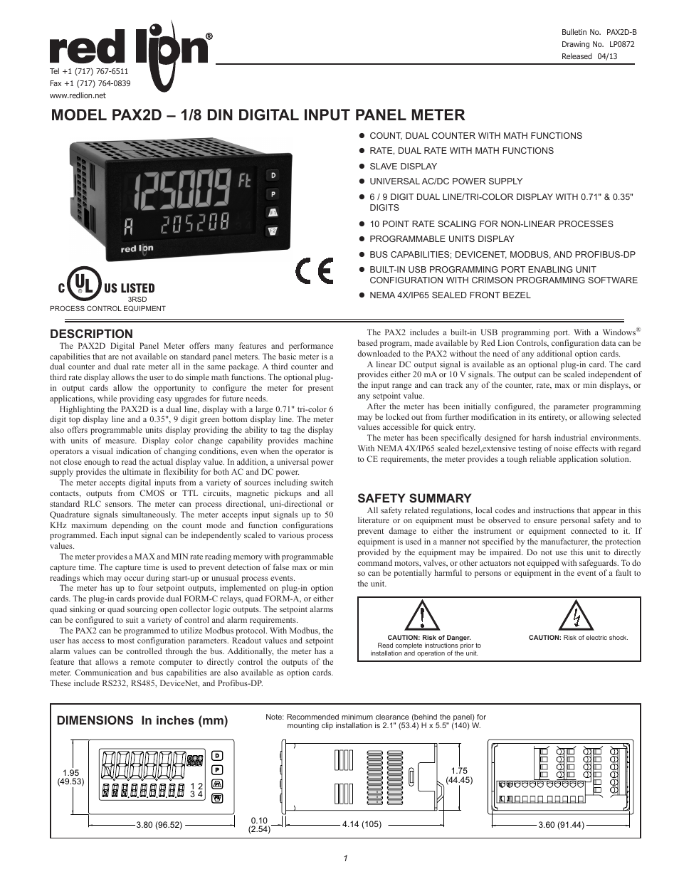 Red Lion PAX2D User Manual | 36 pages