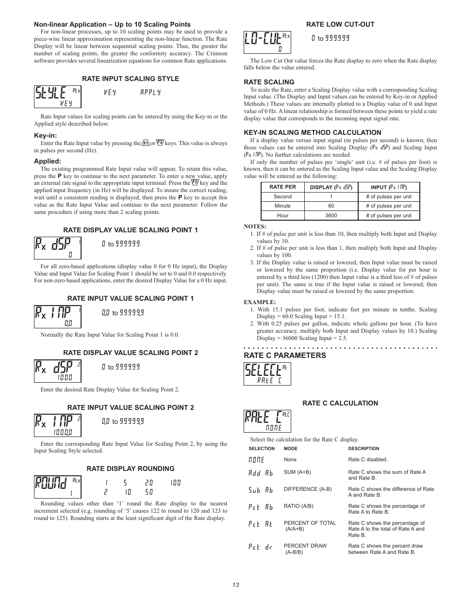 Style, Round, Lo-cut | Select, Rate c | Red Lion PAX2D User Manual | Page 13 / 36