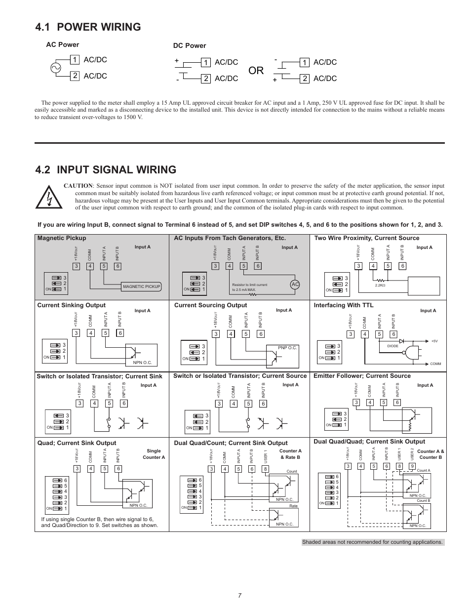 1 power wiring, 2 input signal wiring, 12 ac/dc ac/dc | 12 ac/dc ac/dc + - 1 2 ac/dc ac/dc, Ac power dc power | Red Lion PAX2D User Manual | Page 7 / 36