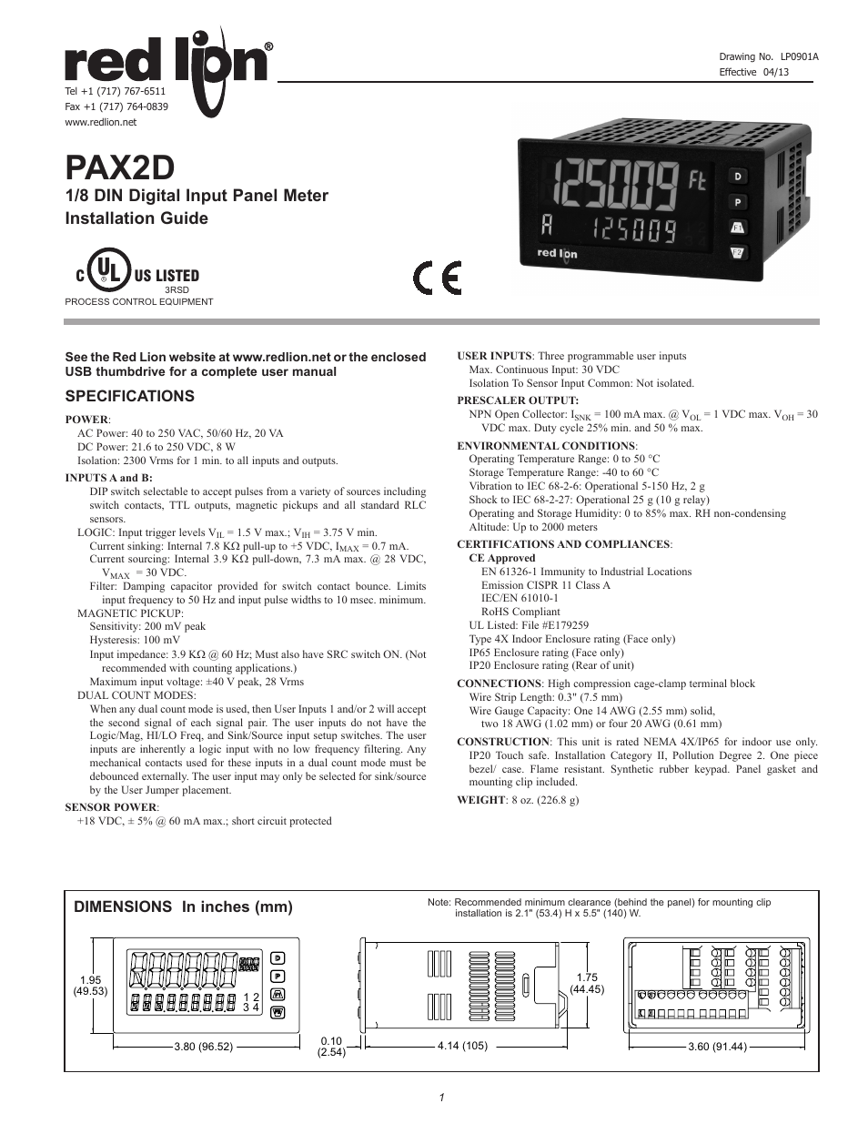 Red Lion PAX2D User Manual | 4 pages