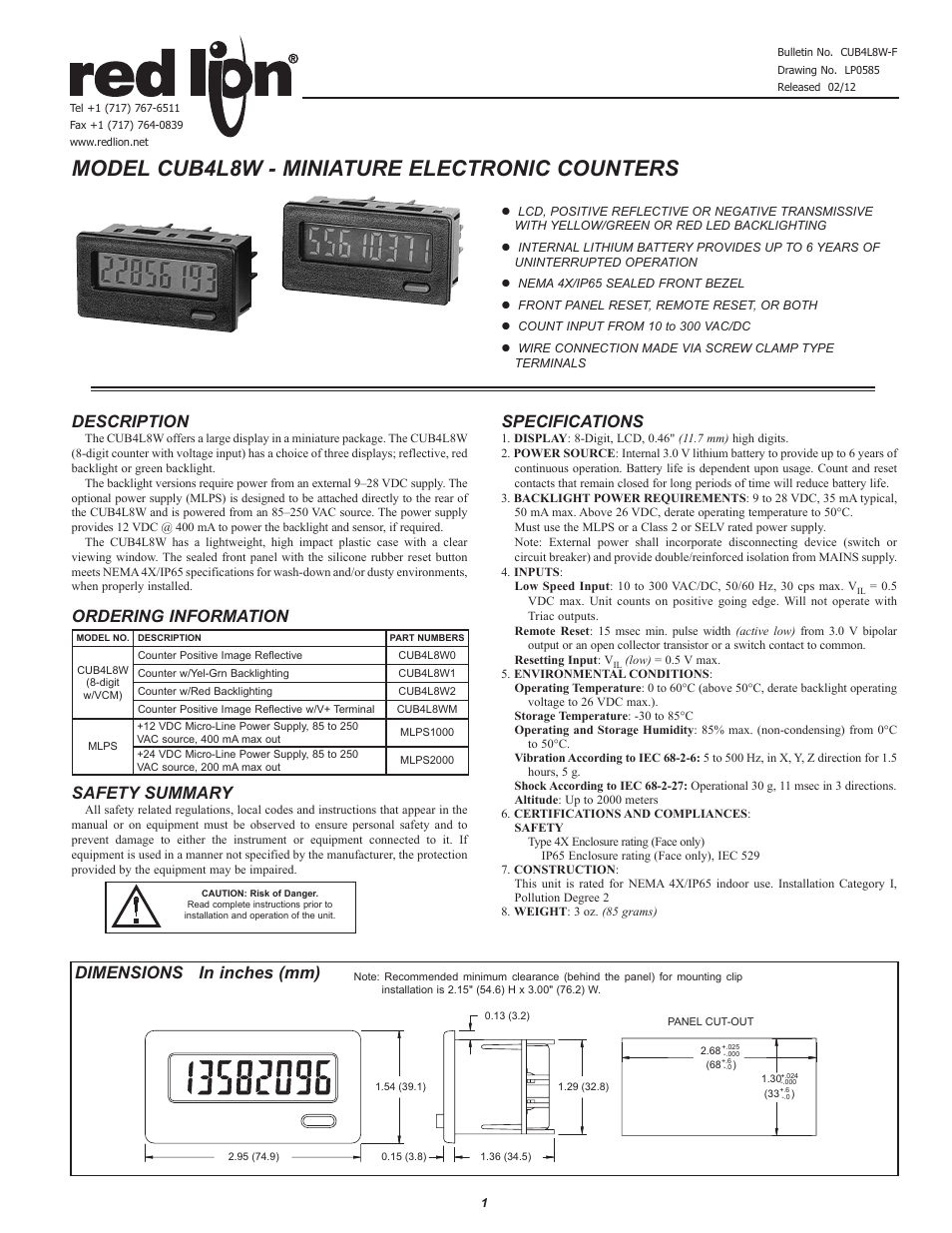 Red Lion CUB4L User Manual | 4 pages