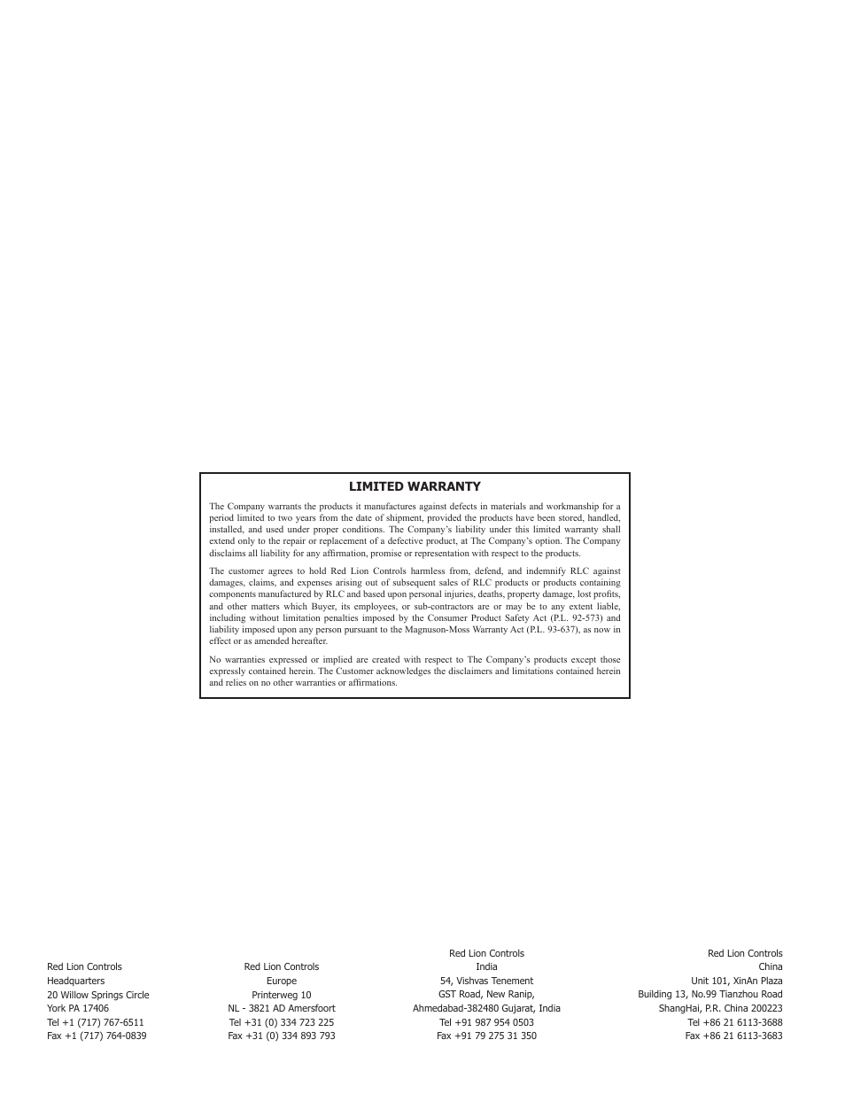 Limited warranty | Red Lion CUB4L User Manual | Page 4 / 4