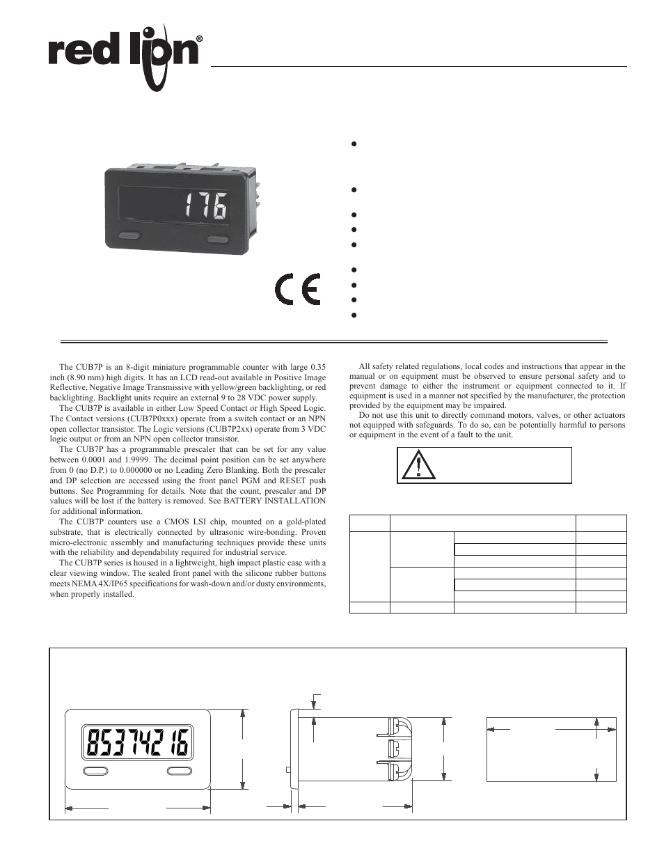 Red Lion CUB7 User Manual | 8 pages