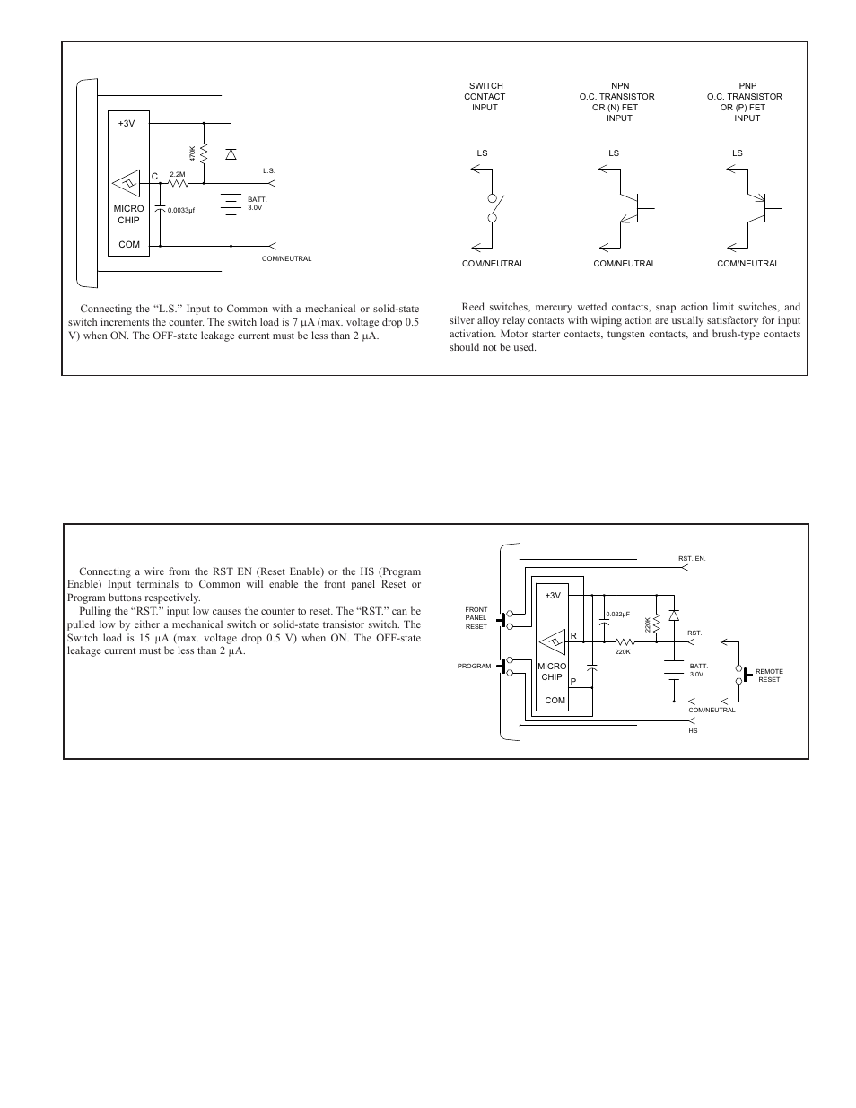 Reset and program options, L.s. input; contact versions (30 hz max.) | Red Lion CUB7 User Manual | Page 5 / 8