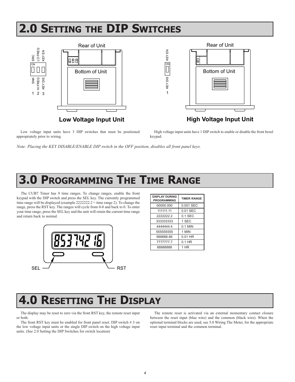Dip s, Esetting, Isplay | Rogramming, Ange, Etting, Witches | Red Lion CUB7T User Manual | Page 4 / 8