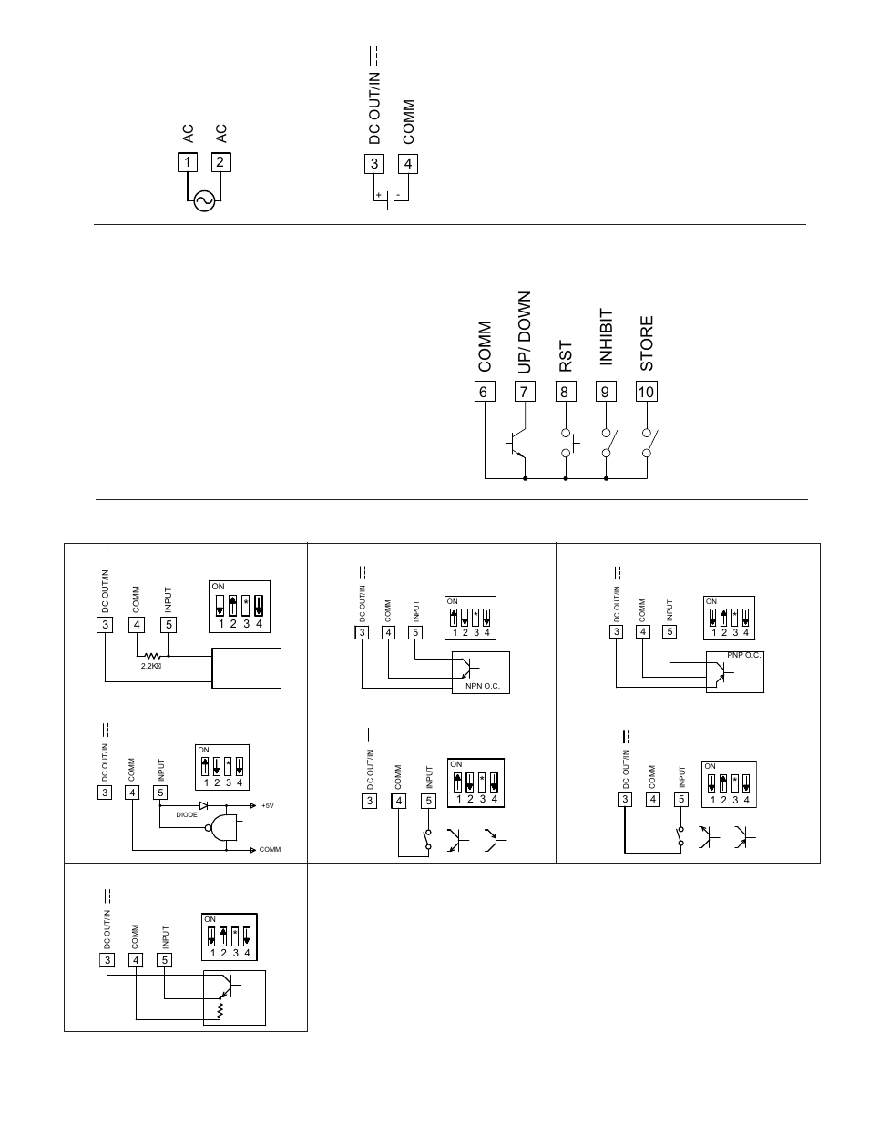 1 power wiring 3.2 control input wiring, 3 input wiring, Comm | Store inhibit rst up/ down, 12 ac ac, 34 dc out/in comm | Red Lion PAXLC8 User Manual | Page 5 / 8