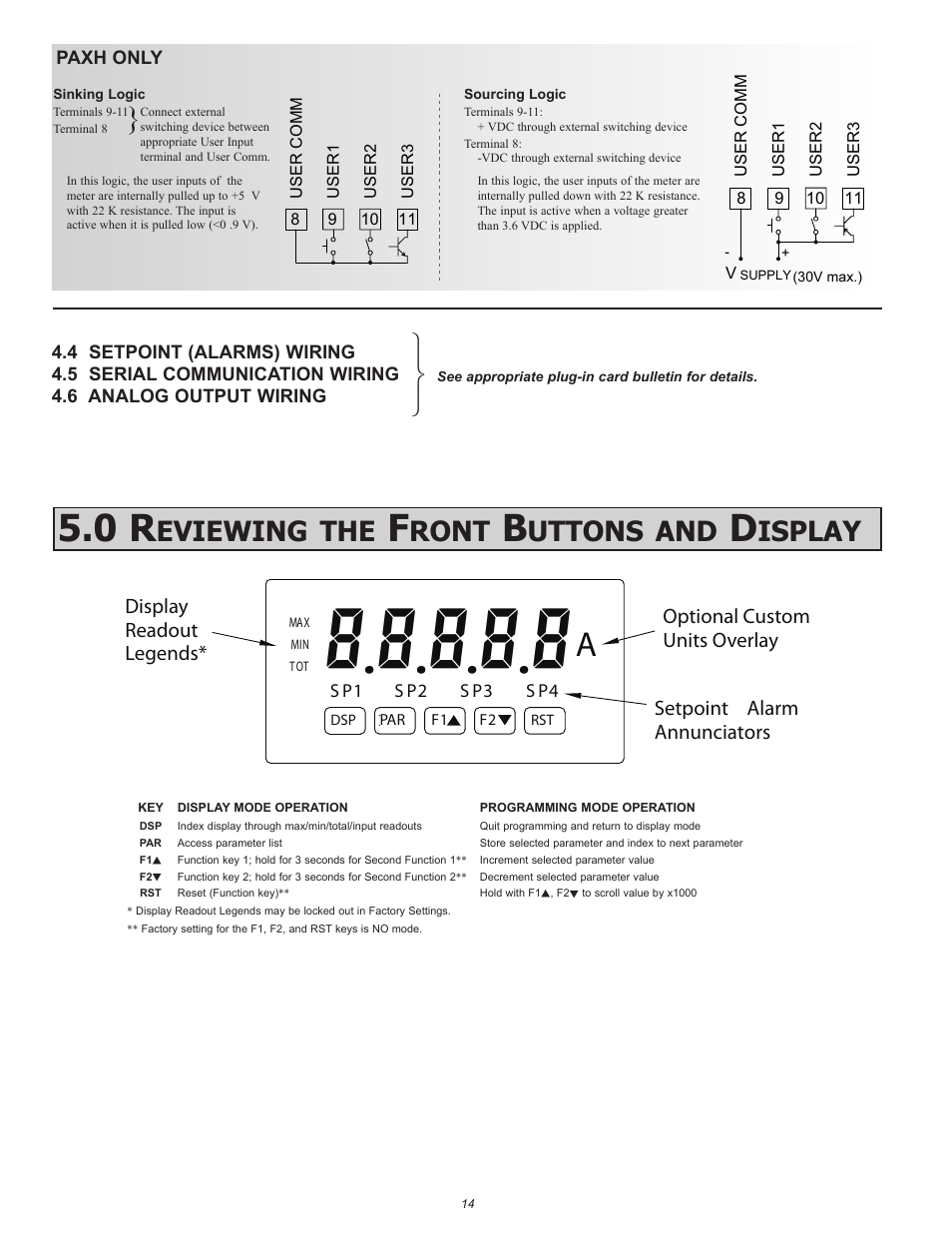 Eviewing, Ront, Uttons | Isplay | Red Lion PAXT User Manual | Page 14 / 36