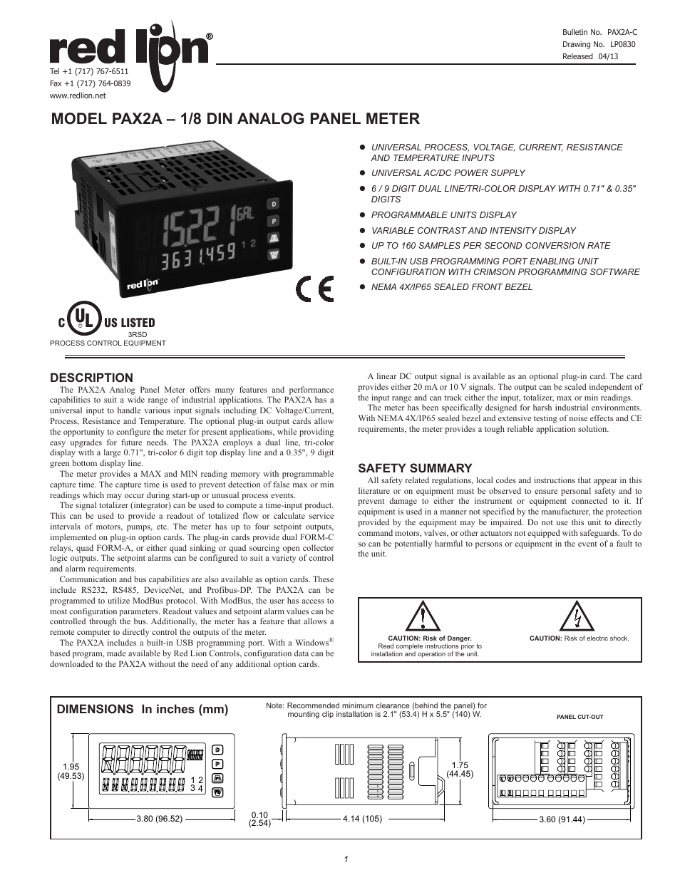 Red Lion PAX2A User Manual | 36 pages