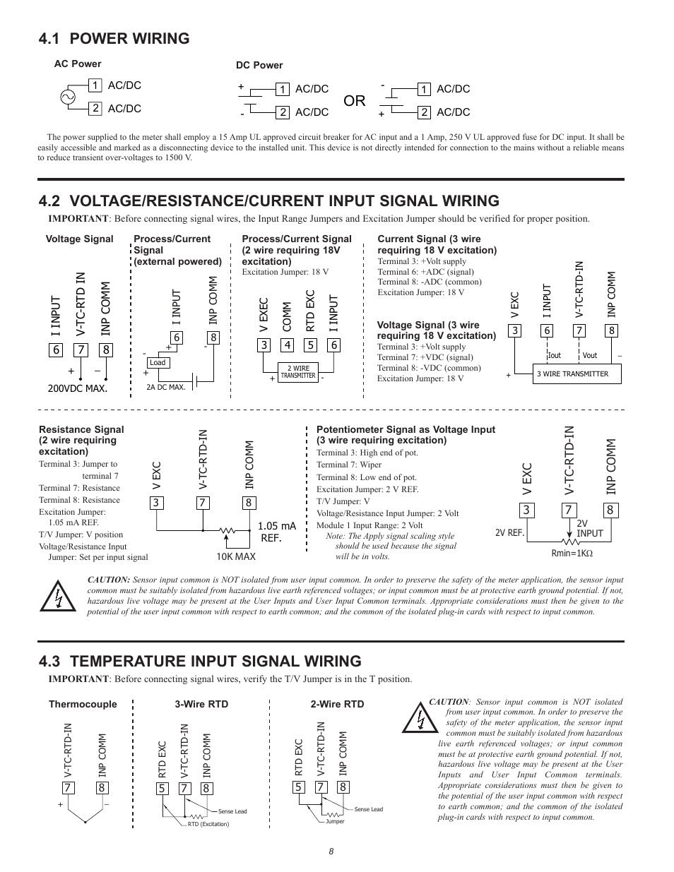 1 power wiring, 2 voltage/resistance/current input signal wiring, 3 temperature input signal wiring | Red Lion PAX2A User Manual | Page 8 / 36