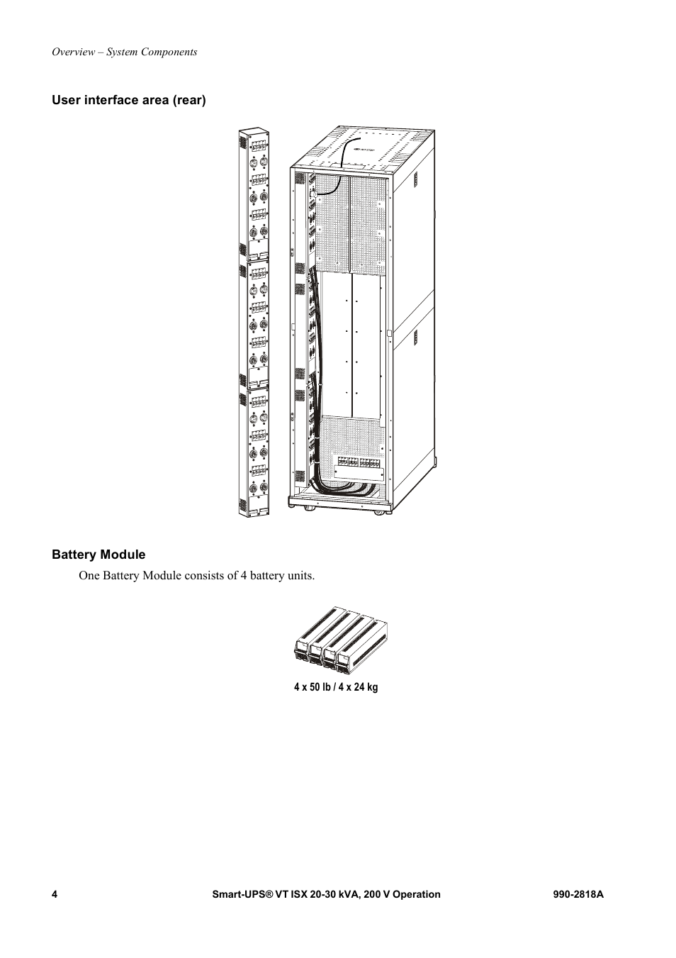 User interface area (rear), Battery module | American Power Conversion Smart-UPS User Manual | Page 10 / 36