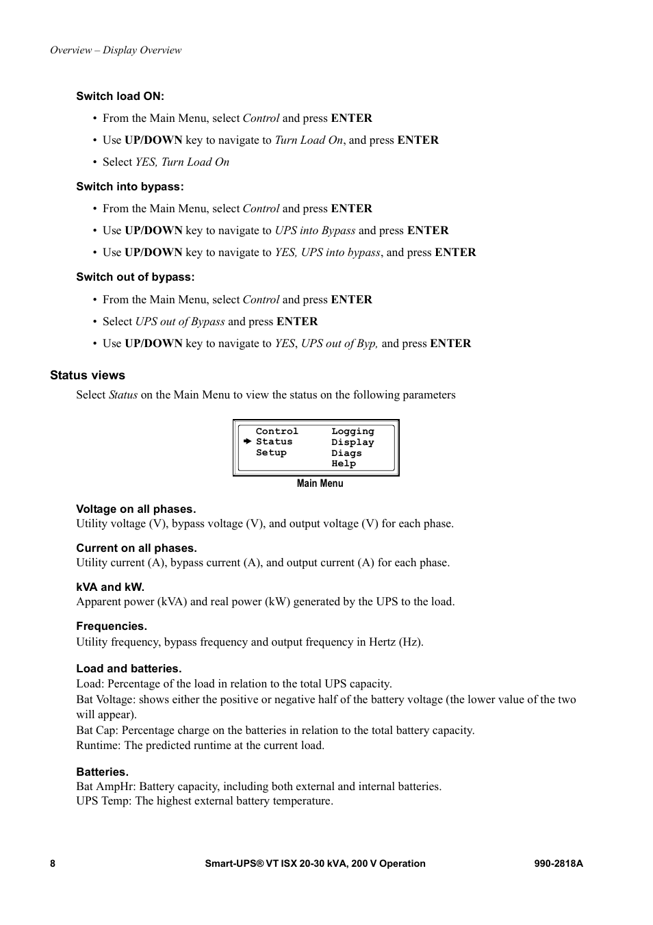 Status views | American Power Conversion Smart-UPS User Manual | Page 14 / 36