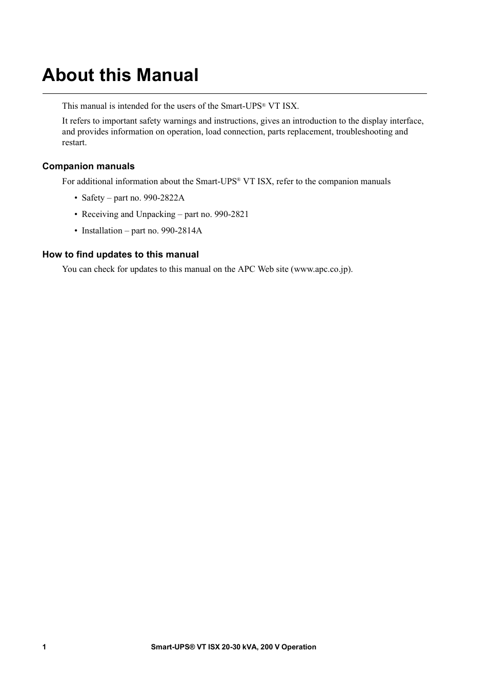 About this manual, Companion manuals, How to find updates to this manual | American Power Conversion Smart-UPS User Manual | Page 3 / 36