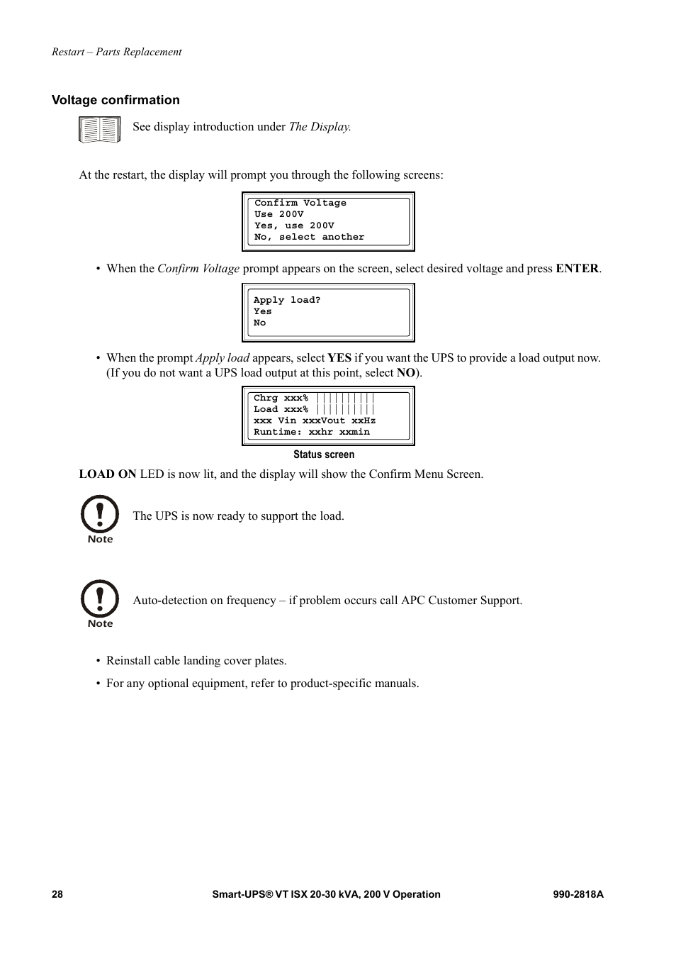 Voltage confirmation | American Power Conversion Smart-UPS User Manual | Page 34 / 36