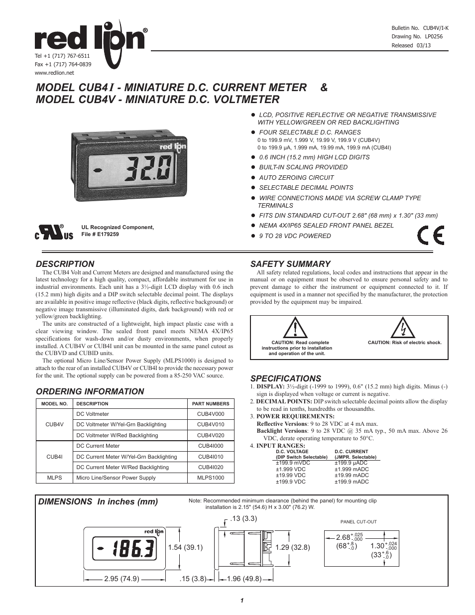 Red Lion CUB4V User Manual | 4 pages