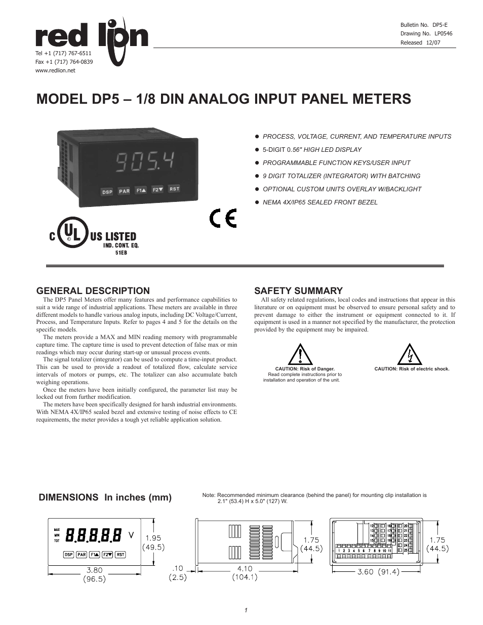 Red Lion DP5T User Manual | 20 pages