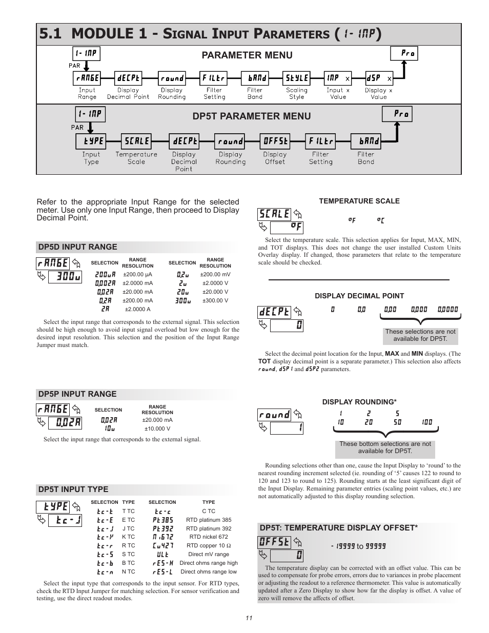 1 module 1 - s, Ignal, Nput | Arameters | Red Lion DP5T User Manual | Page 11 / 20