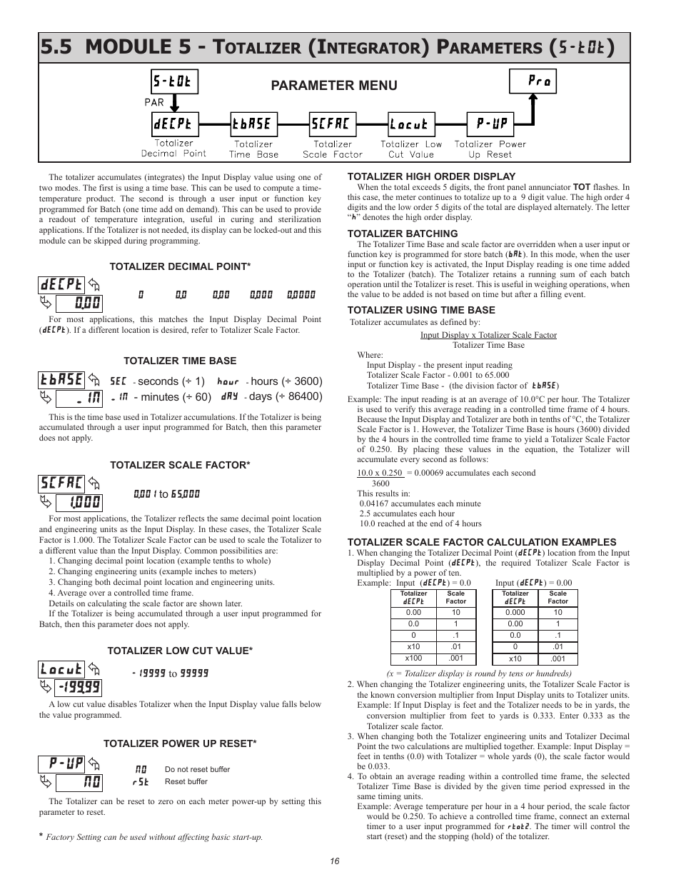 5 module 5 - t, Otalizer, Ntegrator | Arameters, Parameter menu, Rst no | Red Lion DP5T User Manual | Page 16 / 20