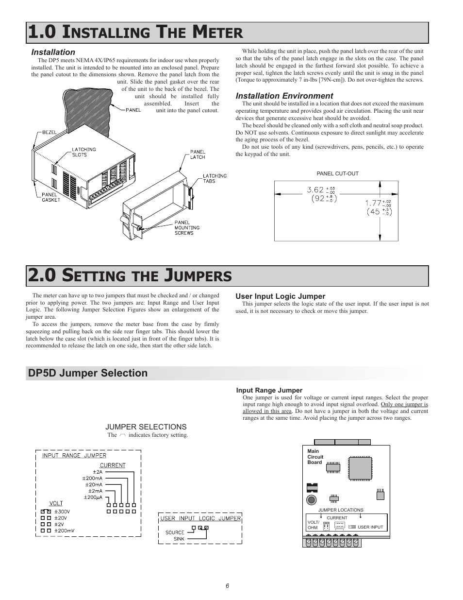 Nstalling, Eter, Etting the | Umpers, Dp5d jumper selection | Red Lion DP5T User Manual | Page 6 / 20