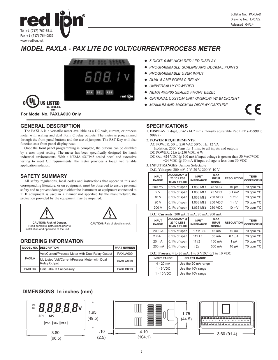 Red Lion PAXLA User Manual | 12 pages