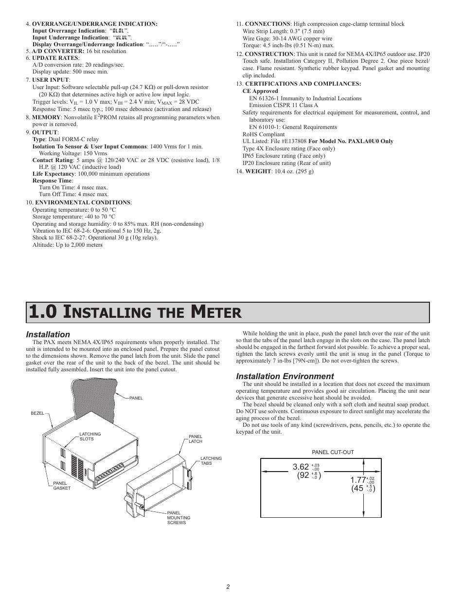 Nstalling, Eter, Installation | Installation environment | Red Lion PAXLA User Manual | Page 2 / 12