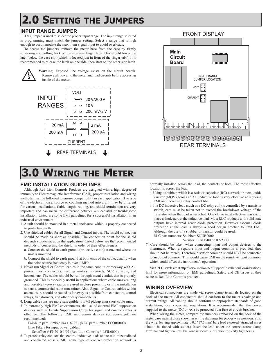 Iring, Eter, Etting | Umpers, Input ranges | Red Lion PAXLA User Manual | Page 3 / 12