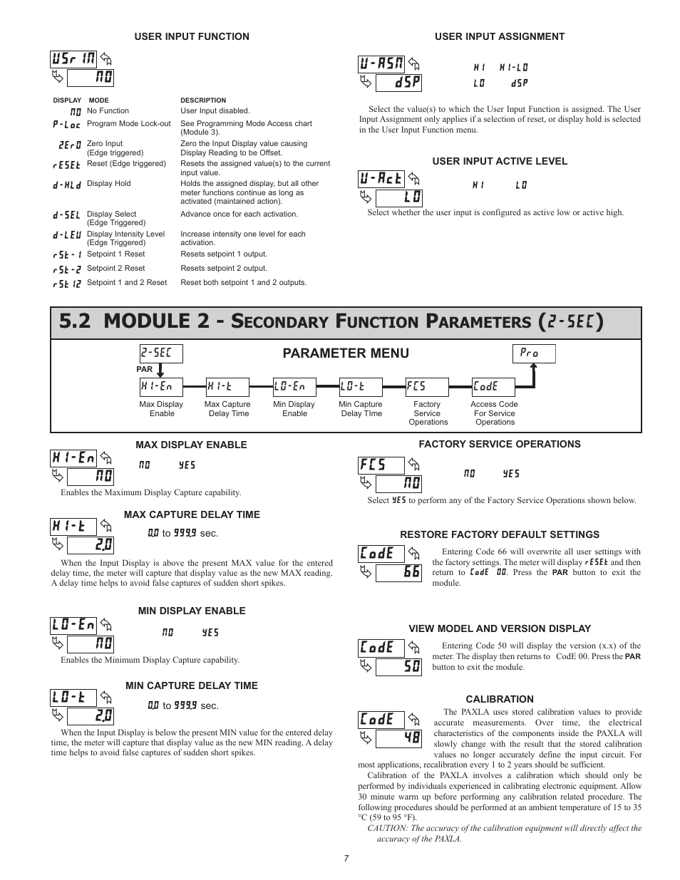 No usrin, Dsp u-asn, Lo u-act | No lo-en, No fcs, 0 lo-t, 66 code, 50 code, 0 hi-t, No hi-en | Red Lion PAXLA User Manual | Page 7 / 12