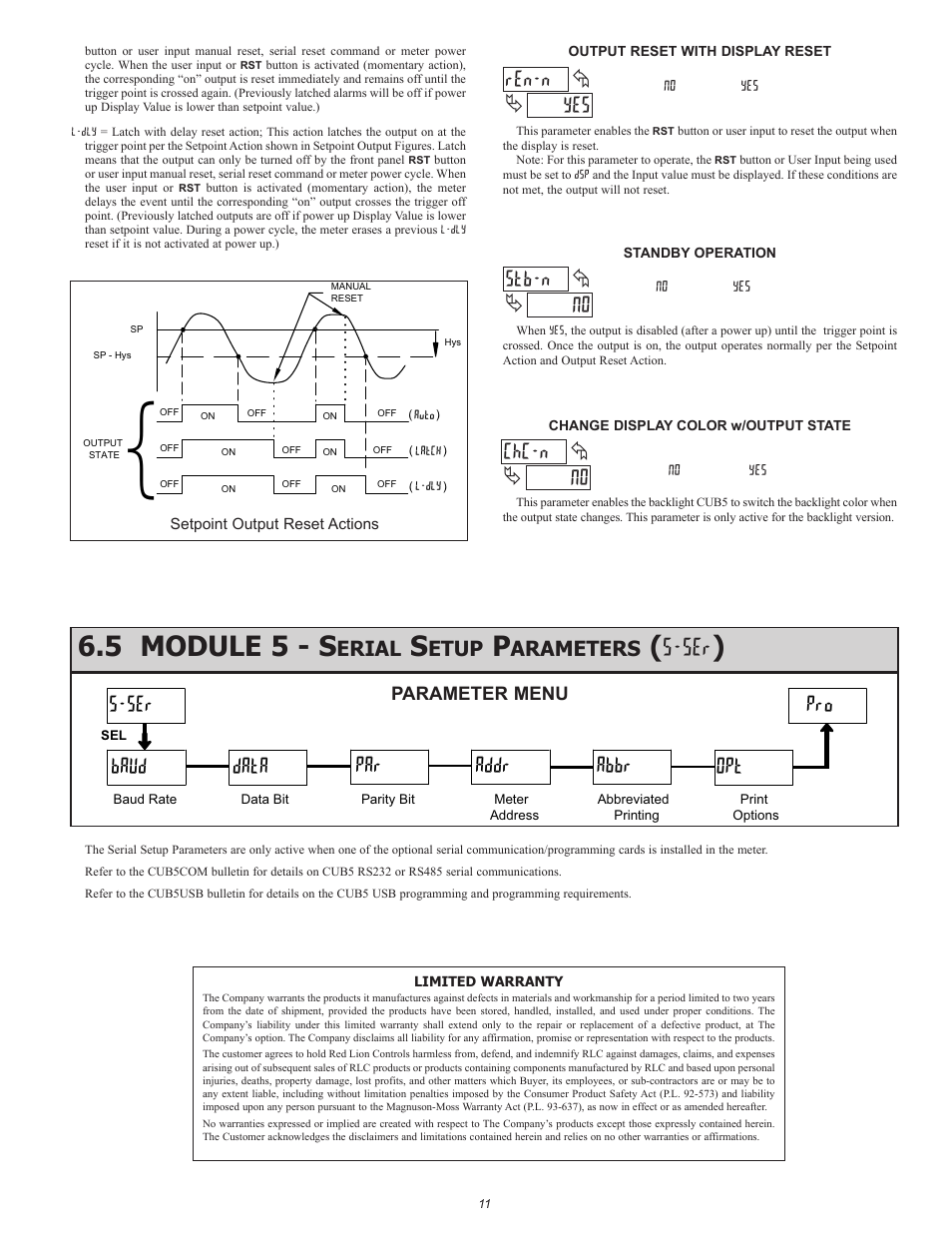 5 module 5 - s, Yes ren-n, No stb-n | No chc-n, Ser baud data par addr abbr opt pro, Erial, Etup, Arameters | Red Lion CUB5V User Manual | Page 11 / 12