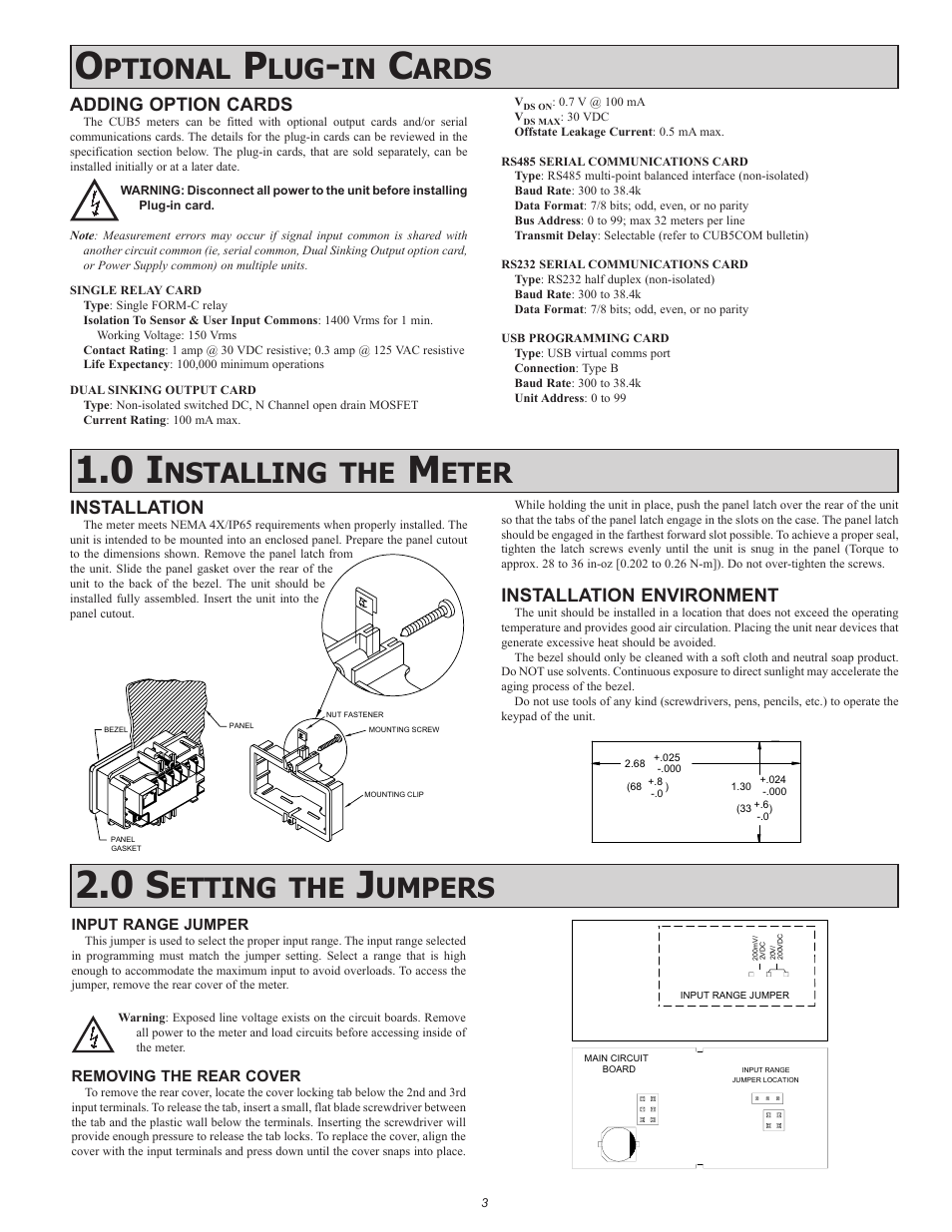 Ptional, Ards, Nstalling | Eter, Etting, Umpers | Red Lion CUB5V User Manual | Page 3 / 12