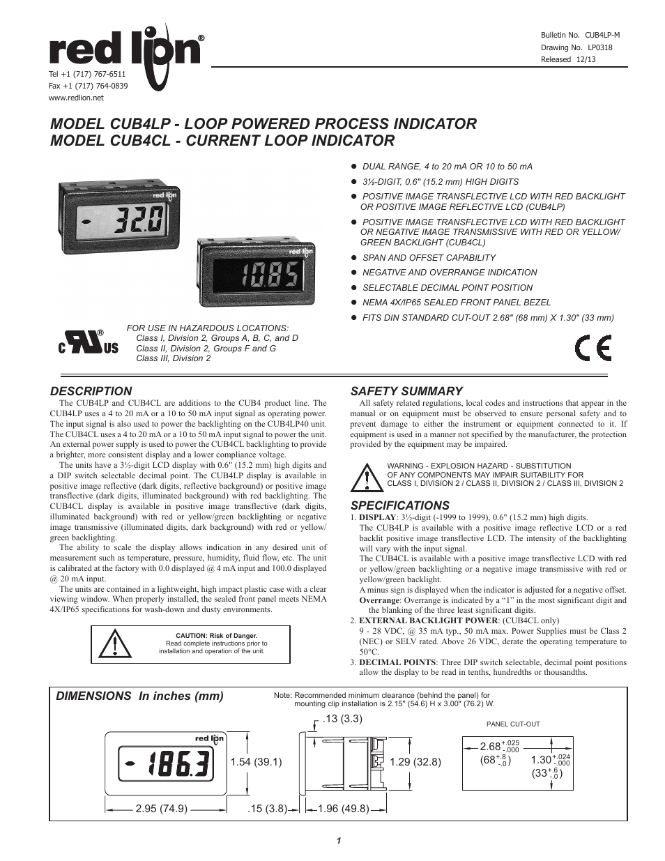 Red Lion CUB4LP User Manual | 4 pages