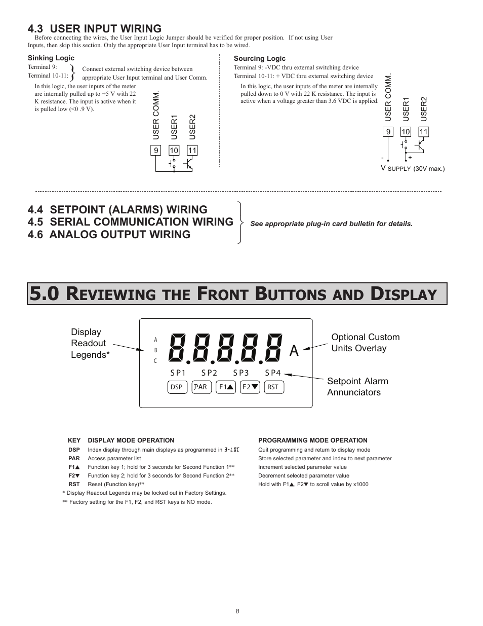 Eviewing, Ront, Uttons | Isplay, 3 user input wiring | Red Lion PAXDP User Manual | Page 8 / 32