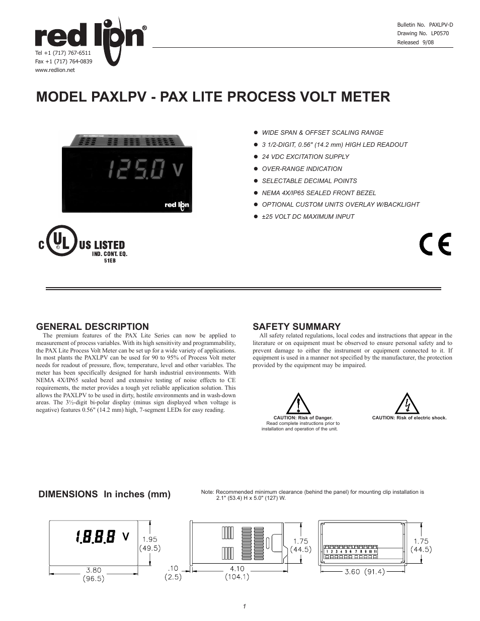 Red Lion PAXLPV User Manual | 8 pages