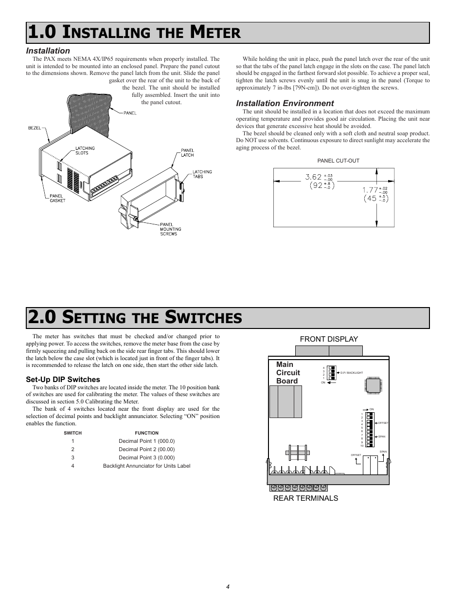 Etting the, Witches, Nstalling the | Eter | Red Lion PAXLPV User Manual | Page 4 / 8
