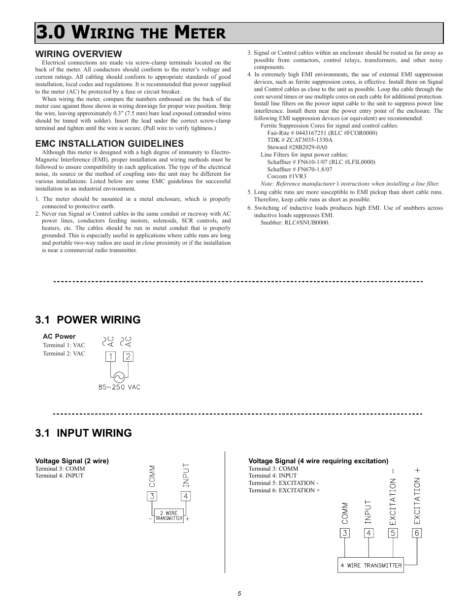 Iring the, Eter, 1 power wiring 3.1 input wiring | Red Lion PAXLPV User Manual | Page 5 / 8